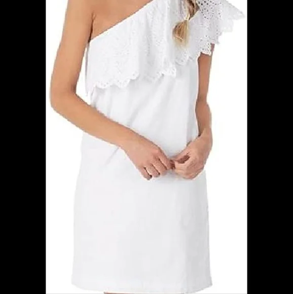 Mud Pie Women's Cotton Poplin One-Shoulder Dress White